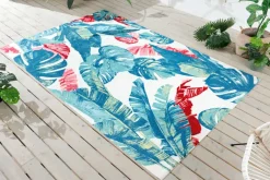 In- und Outdoor Teppich TROPICAL 240x160cm grün pink Blatt florales Design wetterfest