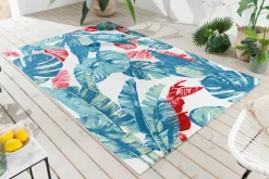In- und Outdoor Teppich TROPICAL 240x160cm grün pink Blatt florales Design wetterfest