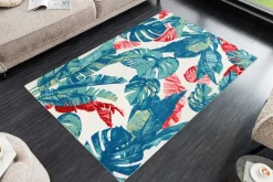 In- und Outdoor Teppich TROPICAL 180x120cm grün pink Blatt Design Läufer wetterfest