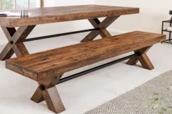 Industrial Bank GOLIATH 180cm natur Pinienholz X-Gestell schwarz Metall