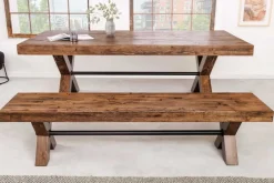 Industrial Bank GOLIATH 180cm natur Pinienholz X-Gestell schwarz Metall