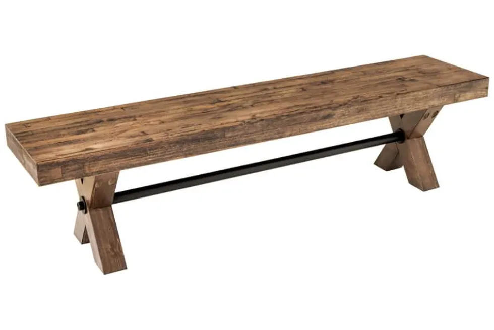 Industrial Bank GOLIATH 180cm natur Pinienholz X-Gestell schwarz Metall