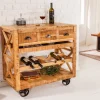 Industrial Barschrank BODEGA 86cm Mangoholz Servierwagen mit Weinregal