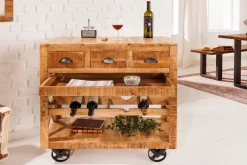 Industrial Barschrank BODEGA 86cm Mangoholz Servierwagen mit Weinregal
