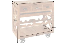 Industrial Barschrank BODEGA 86cm Mangoholz Servierwagen mit Weinregal