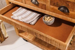 Industrial Barschrank BODEGA 86cm Mangoholz Servierwagen mit Weinregal