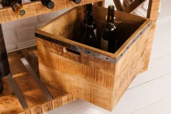 Industrial Barschrank BODEGA 86cm Mangoholz Servierwagen mit Weinregal und Aufhängung