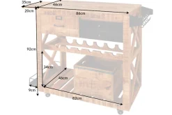 Industrial Barschrank BODEGA 86cm Mangoholz Servierwagen mit Weinregal und Aufhängung
