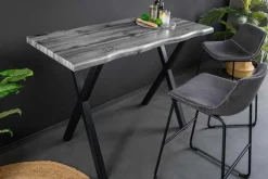 Industrial Bartisch WILD 120cm grau Wildeichen-Design schwarz Metall X-Gestell
