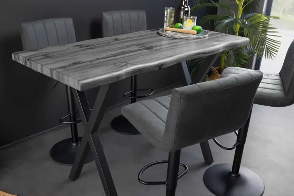 Industrial Bartisch WILD 120cm grau Wildeichen-Design schwarz Metall X-Gestell