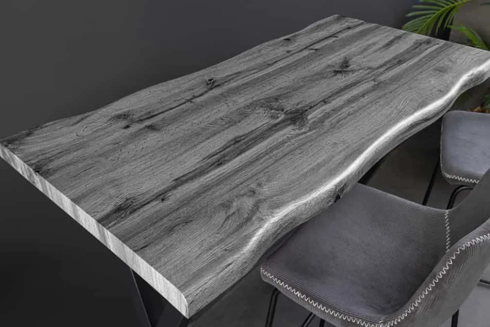 Industrial Bartisch WILD 120cm grau Wildeichen-Design schwarz Metall X-Gestell