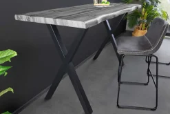 Industrial Bartisch WILD 120cm grau Wildeichen-Design schwarz Metall X-Gestell
