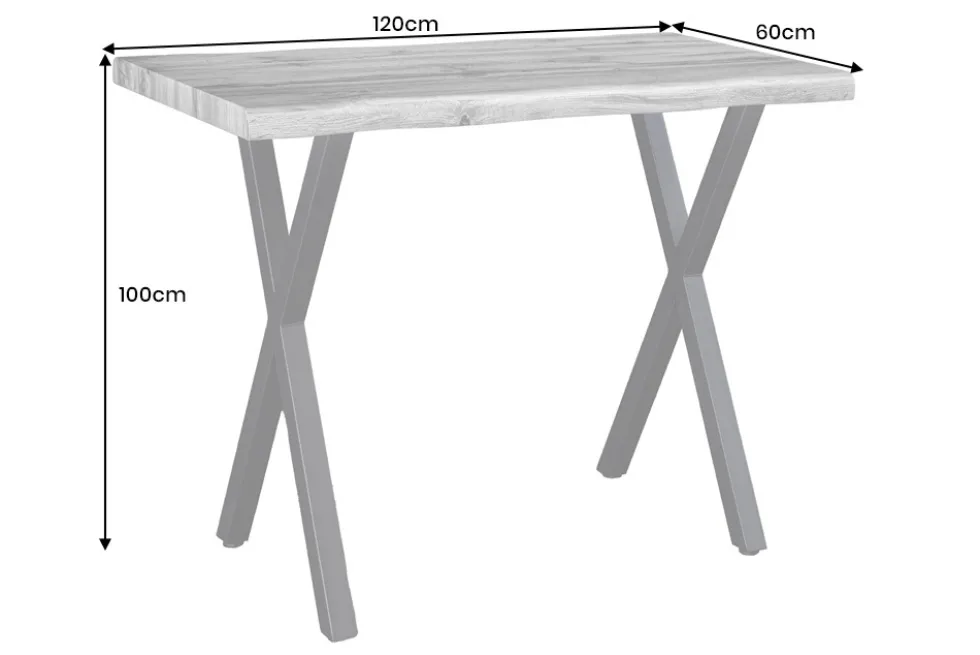 Industrial Bartisch WILD 120cm grau Wildeichen-Design schwarz Metall X-Gestell