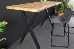 Industrial Bartisch WILD 120cm braun Wildeichen-Optik schwarz Metall X-Gestell