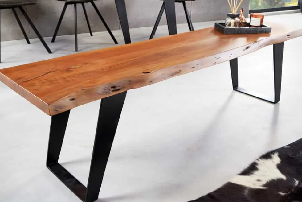 Industrial Baumstamm Sitzbank ORGANIC ARTWORK 160cm Akazie Massivholz Eisengestell