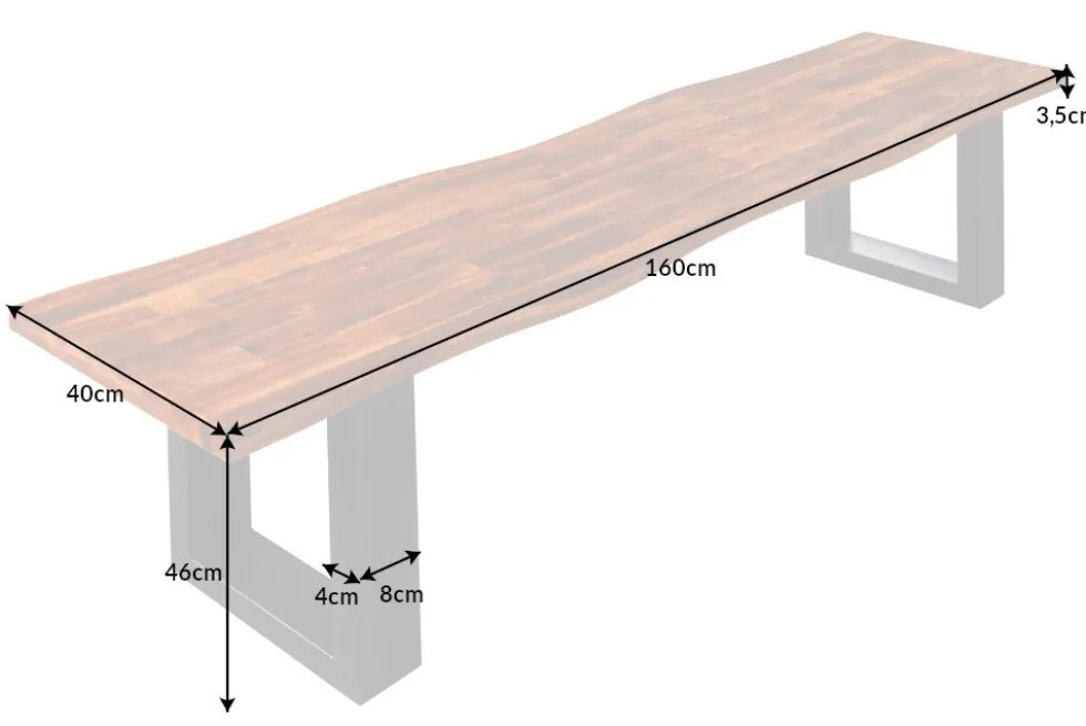 Industrial Baumstamm Sitzbank GENESIS 160cm Akazie Massivholz Kufengestell