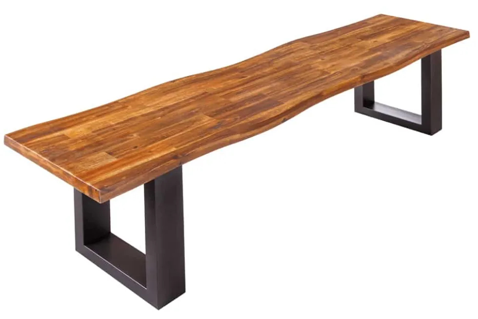 Industrial Baumstamm Sitzbank GENESIS 160cm Akazie Massivholz Kufengestell