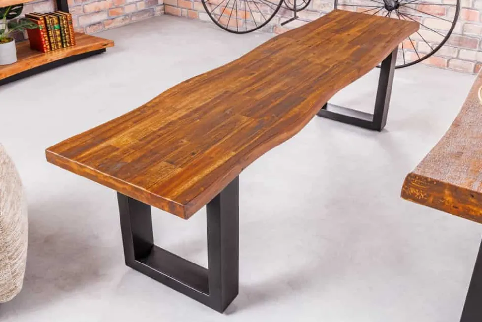 Industrial Baumstamm Sitzbank GENESIS 160cm Akazie Massivholz Kufengestell