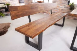 Industrial Baumstamm Sitzbank GENESIS 200cm Akazie Massivholz Kufengestell Rückenlehne Live Edge