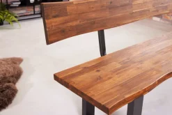 Industrial Baumstamm Sitzbank GENESIS 200cm Akazie Massivholz Kufengestell Rückenlehne Live Edge