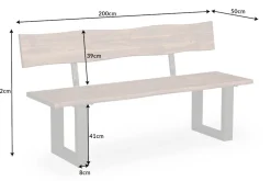 Industrial Baumstamm Sitzbank GENESIS 200cm Akazie Massivholz Kufengestell Rückenlehne Live Edge