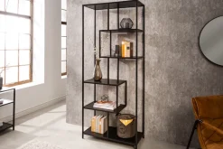 Industrial Bücherregal SLIM LINE 185cm Esche schwarz sechs Regalböden