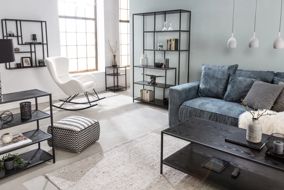 Industrial Bücherregal SLIM LINE 185cm Esche schwarz sechs Regalböden