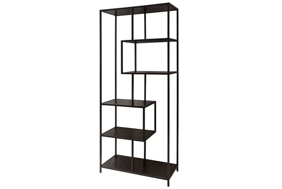 Industrial Bücherregal SLIM LINE 185cm Esche schwarz sechs Regalböden
