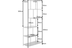 Industrial Bücherregal SLIM LINE 185cm Esche schwarz sechs Regalböden