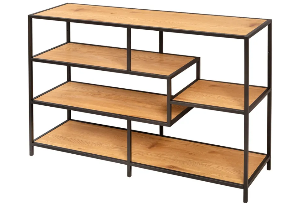 Industrial Bücherregal SLIM LINE 114cm Wildeiche schwarz fünf Regalböden