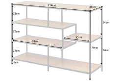 Industrial Bücherregal SLIM LINE 114cm Wildeiche schwarz fünf Regalböden
