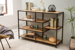 Industrial Bücherregal SLIM LINE 114cm Wildeiche schwarz fünf Regalböden