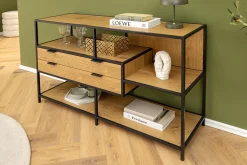 Industrial Bücherregal SLIM LINE 115cm Wildeiche schwarz Metall mit Schubladen