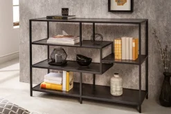 Industrial Bücherregal SLIM LINE 114cm Esche schwarz fünf Regalböden