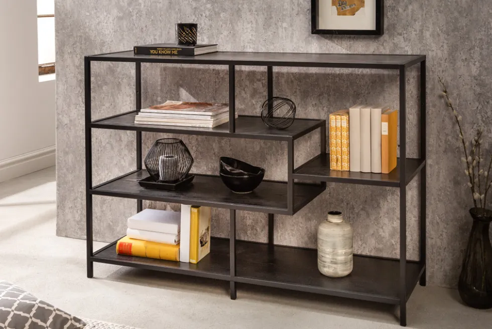 Industrial Bücherregal SLIM LINE 114cm Esche schwarz fünf Regalböden