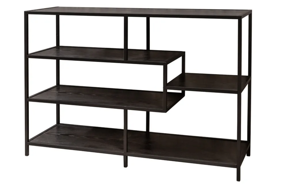 Industrial Bücherregal SLIM LINE 114cm Esche schwarz fünf Regalböden