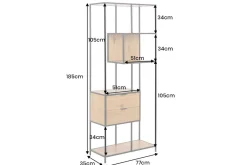 Industrial Bücherregal SLIM LINE 185cm Wildeiche schwarz Metall mit Schubladen