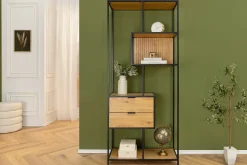 Industrial Bücherregal SLIM LINE 185cm Wildeiche schwarz Metall mit Schubladen