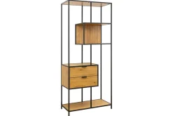 Industrial Bücherregal SLIM LINE 185cm Wildeiche schwarz Metall mit Schubladen
