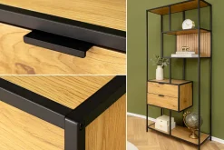 Industrial Bücherregal SLIM LINE 185cm Wildeiche schwarz Metall mit Schubladen
