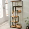 Industrial Bücherregal SLIM LINE 185cm Wildeiche schwarz sechs Regalböden
