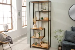 Industrial Bücherregal SLIM LINE 185cm Wildeiche schwarz sechs Regalböden