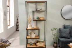 Industrial Bücherregal SLIM LINE 185cm Wildeiche schwarz sechs Regalböden