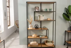 Industrial Bücherregal SLIM LINE 185x114cm Wildeiche schwarz sechs Regalböden