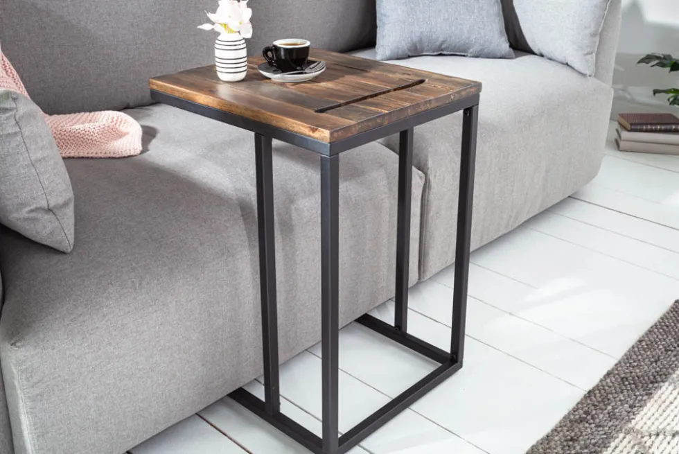Industrial Beistelltisch SCANDINAVIA 60cm Akazie Massivholz Laptoptisch mit Tablet-Halterung