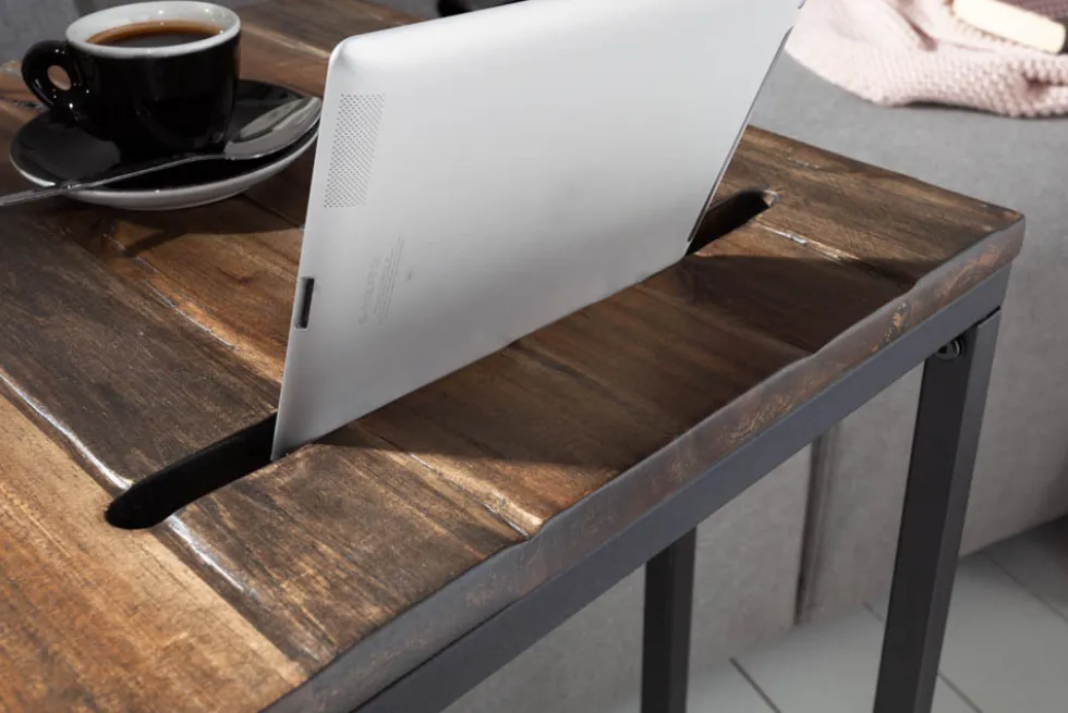Industrial Beistelltisch SCANDINAVIA 60cm Akazie Massivholz Laptoptisch mit Tablet-Halterung