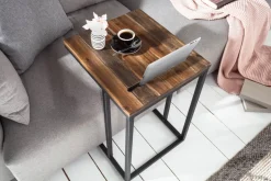 Industrial Beistelltisch SCANDINAVIA 60cm Akazie Massivholz Laptoptisch mit Tablet-Halterung
