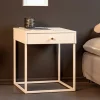 Industrial Beistelltisch SLIM LINE 50cm weiß Metall mit Schublade Nachttisch