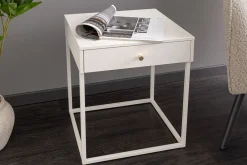 Industrial Beistelltisch SLIM LINE 50cm weiß Metall mit Schublade Nachttisch