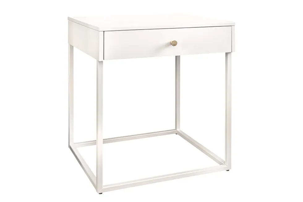 Industrial Beistelltisch SLIM LINE 50cm weiß Metall mit Schublade Nachttisch